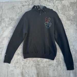Adidas Originals Black Hoodie Peace Sign Graphic Pullover Sweatshirt Sz S